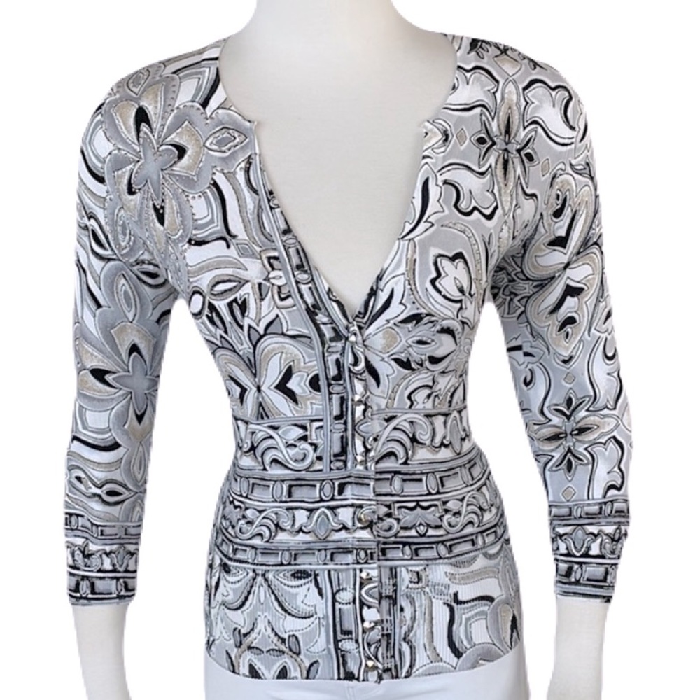 WHBM Metallic Floral Print Cardigan with 3/4 Sleeves XXSP